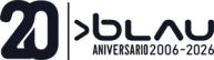 Versión en negro del imagotipo del 20 aniversario de Blau Comunicación y Eventos